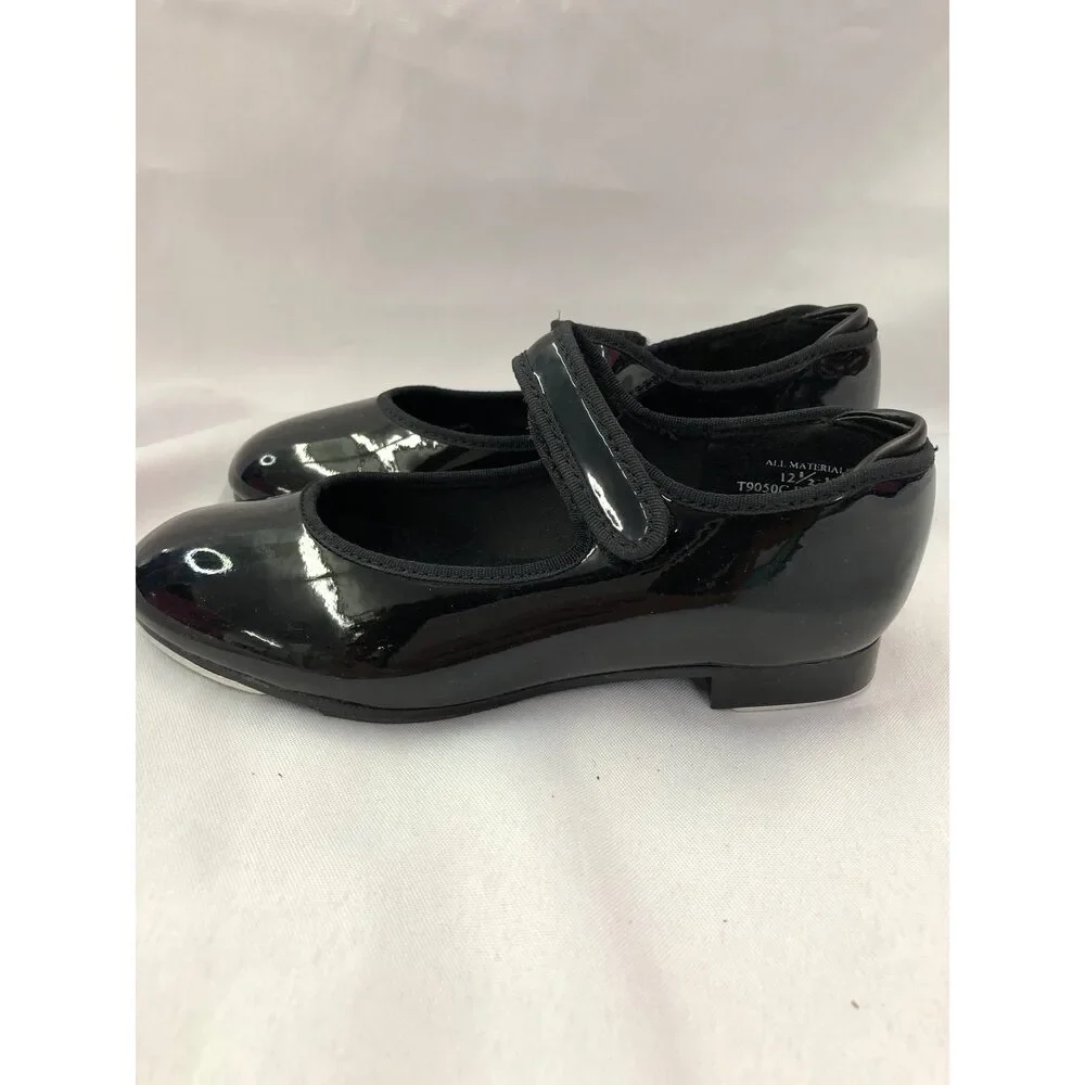 Pre-Owned Dance Tap Shoes Theatricals Kids 12.5M Mary Jane Black Easy Strap